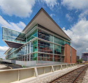 Train track, side view of the new Raleigh Union Station