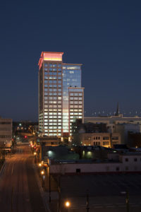 Wells Fargo Center tower night view